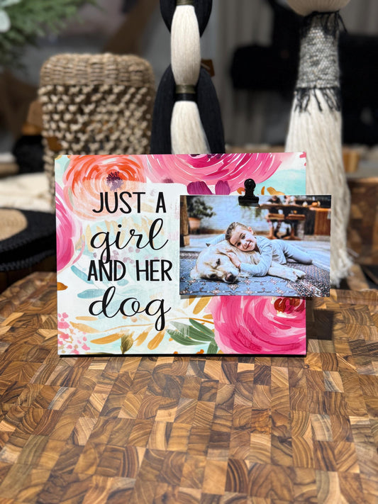 Just a Girl and Her Dog Frame Bright Floral Room College Dorm Decor Personalized Dog Lover Gift Custom Pet Keepsake Colorful Dog Mom Frame