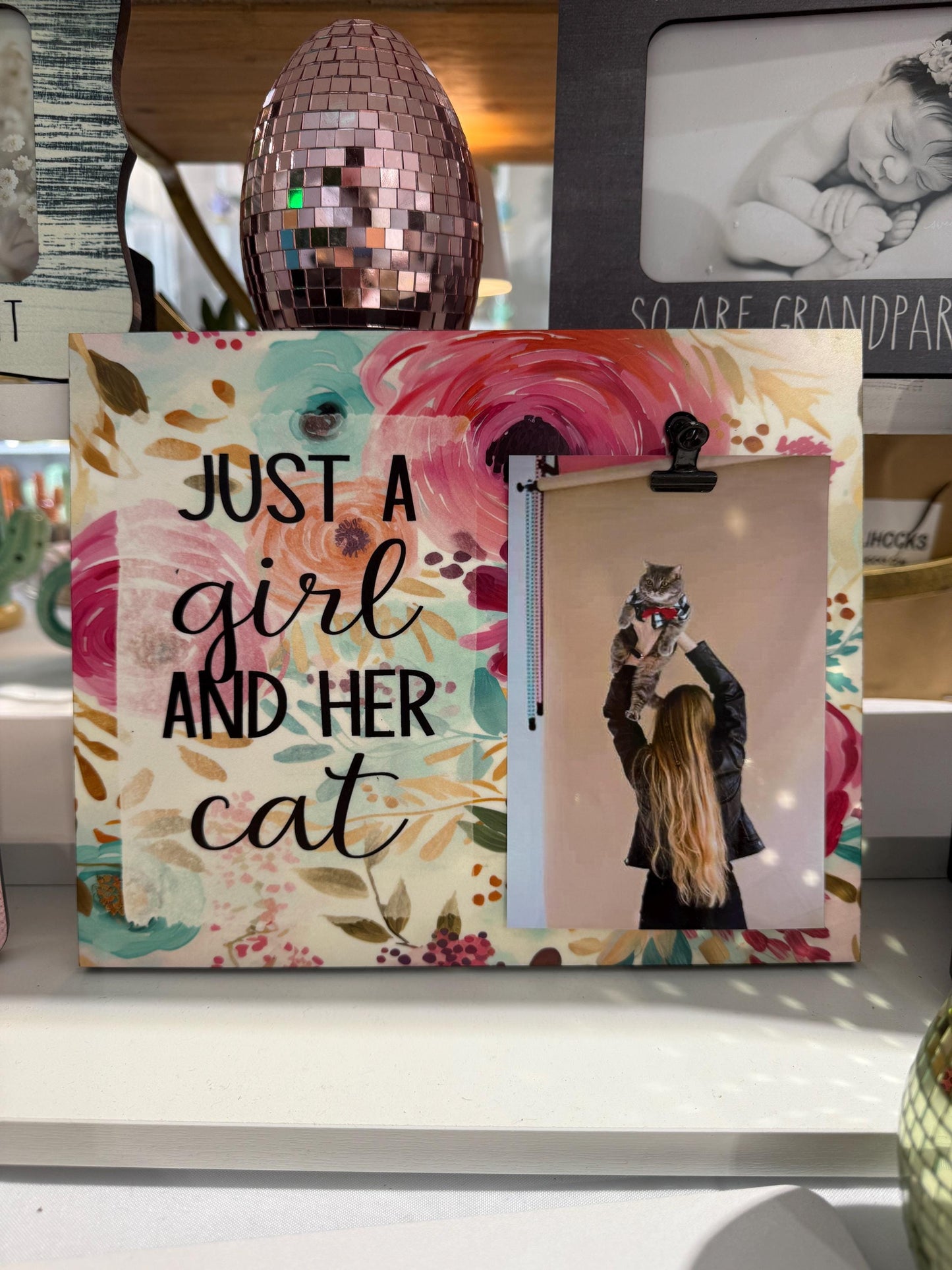 Just a Girl and Her Cat Frame - Cute Trendy Dorm Room Decor - Personalized Cat Lover Gift - Cute Cat Mom Wall Art - Custom Room Accent