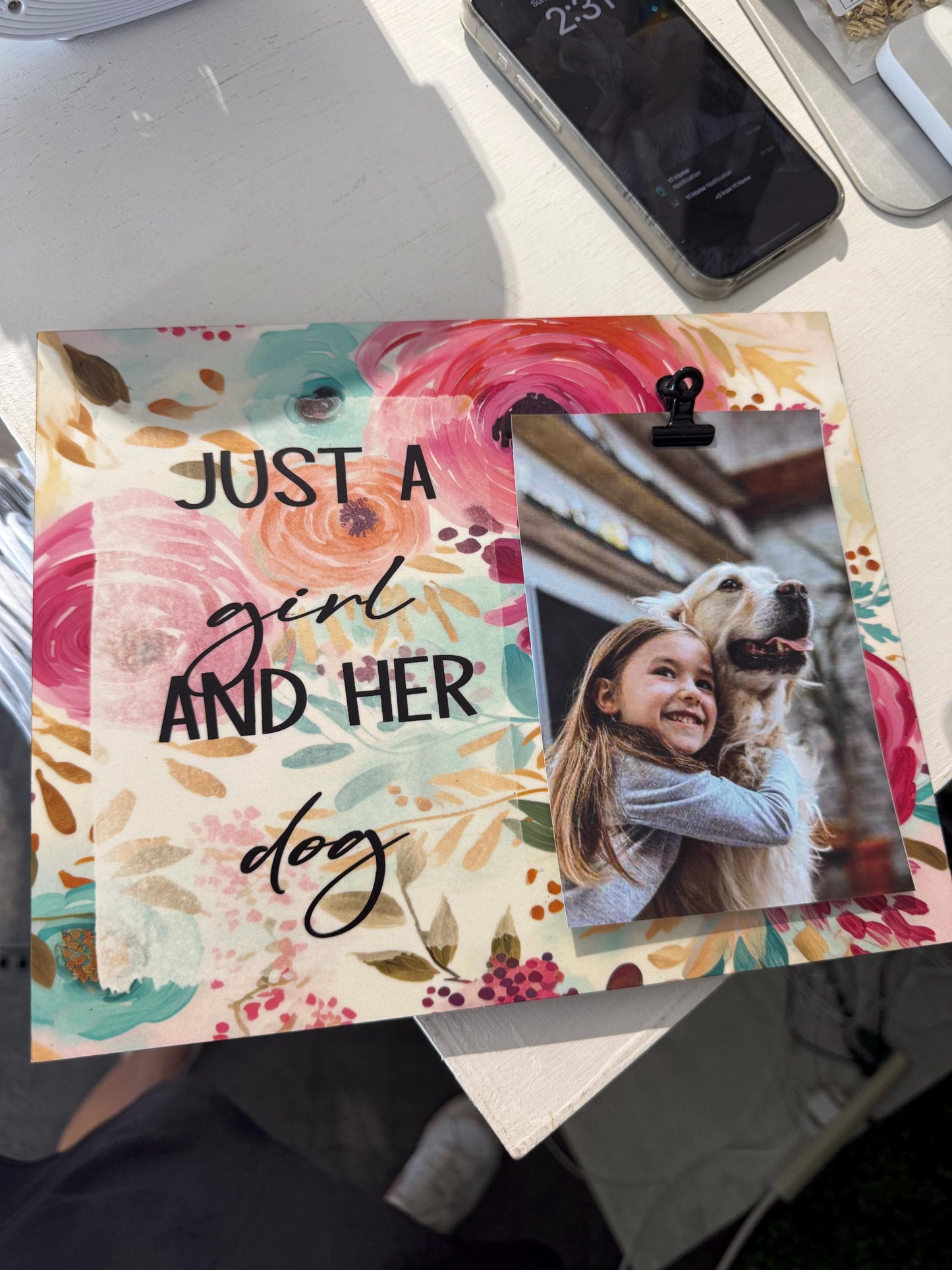 Just a Girl and Her Dog Frame Bright Floral Room College Dorm Decor Personalized Dog Lover Gift Custom Pet Keepsake Colorful Dog Mom Frame