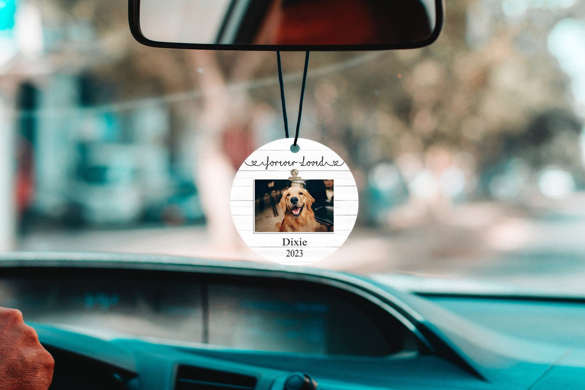 Pet Photo Car Charm Pet Loss Gift Personalized Car Rearview Mirror Accessory Pet Portrait Name Gift Rearview Mirror Ornament