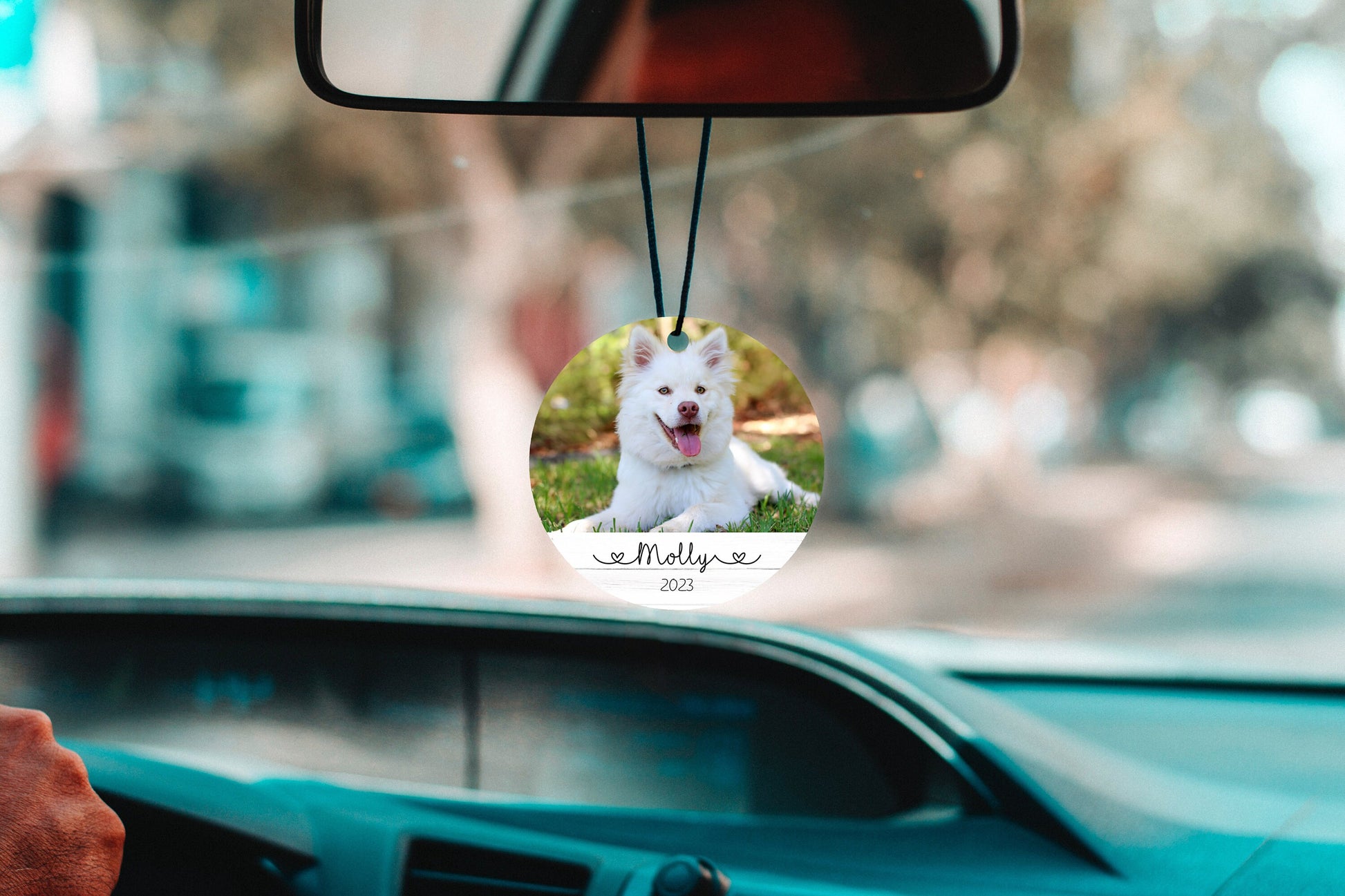 Pet Photo Car Charm Pet Loss Gift Personalized Car Rearview Mirror Accessory Pet Portrait Name Gift Rearview Mirror Ornament