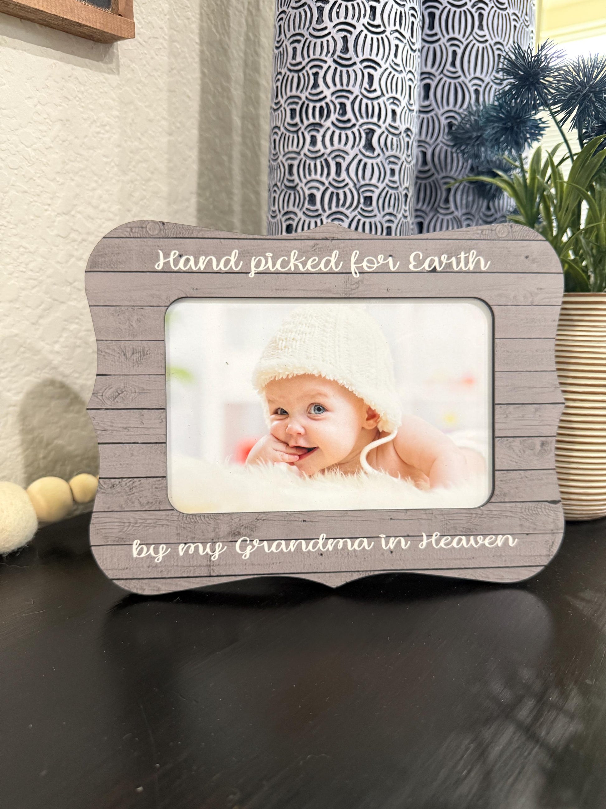 Handpicked for Earth by My Grandma in Heaven – New Baby Picture Frame, First Grandchild Gift, Custom Baby Keepsake, Nursery Decor
