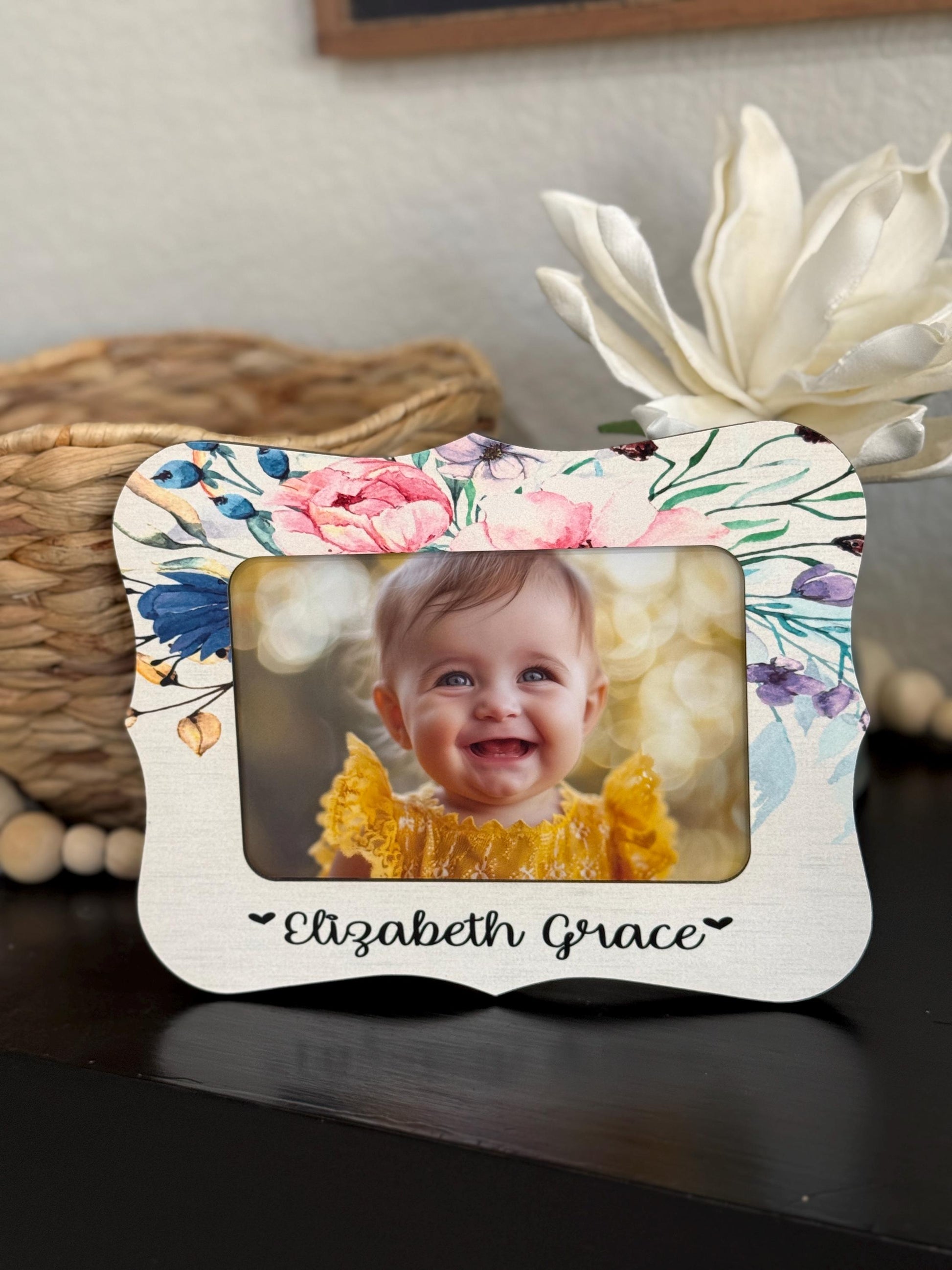 Personalized New Baby Picture Frame with Baby Name – Custom Baby Gift for New Parents, 4x6 Keepsake Frame, Nursery Shelf Decor